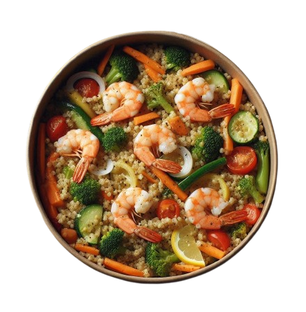 CUS CUS  integral con verduritas y gambas al ajillo