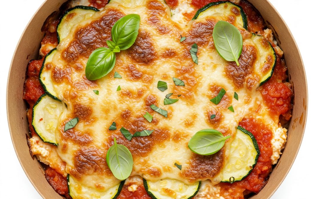 Lasaña de calabacín, pimiento, berenjena