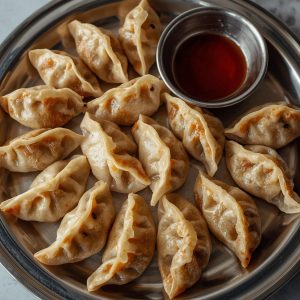 Caja de gyozas de gambas con verduras