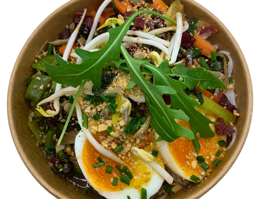 Ramen vegetal con fideos de arroz