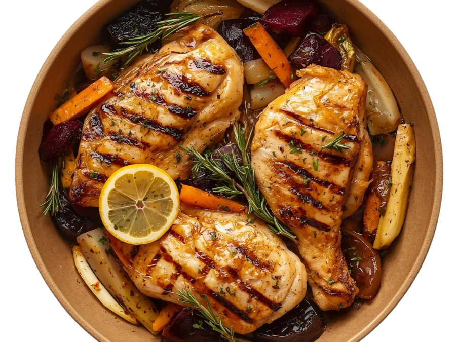 Pollo a la plancha con verduras asadas