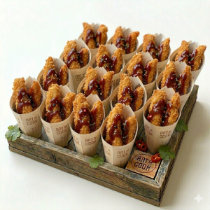 Caja de lagrimas de pollo en panko con salsa barbacoa