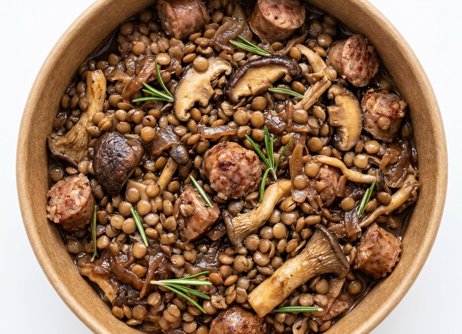 Lentejas salteadas con butifarra