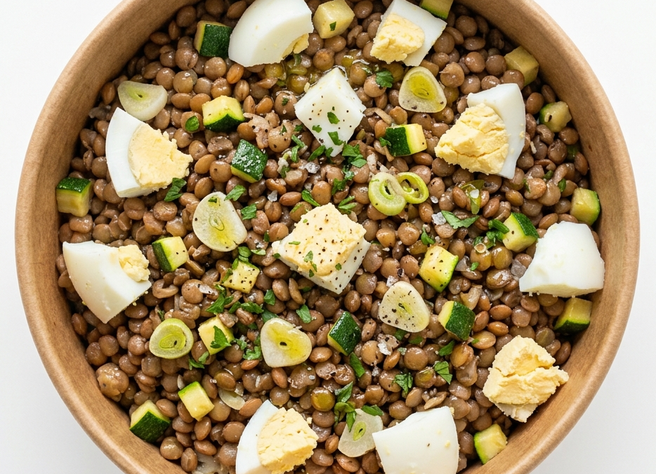 Lentejas salteadas con huevo